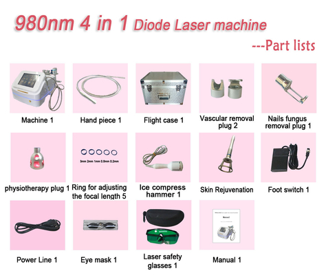 4 in 1 1980nm Diyot Lazer Makinesini Güzellik Salonları için Taşınabilir